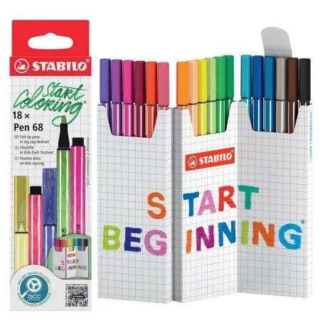 Zlevněný Prémiový vláknový fix - STABILO Pen 68 - 18 ks Zick-Zack deskset - 18 různých barev